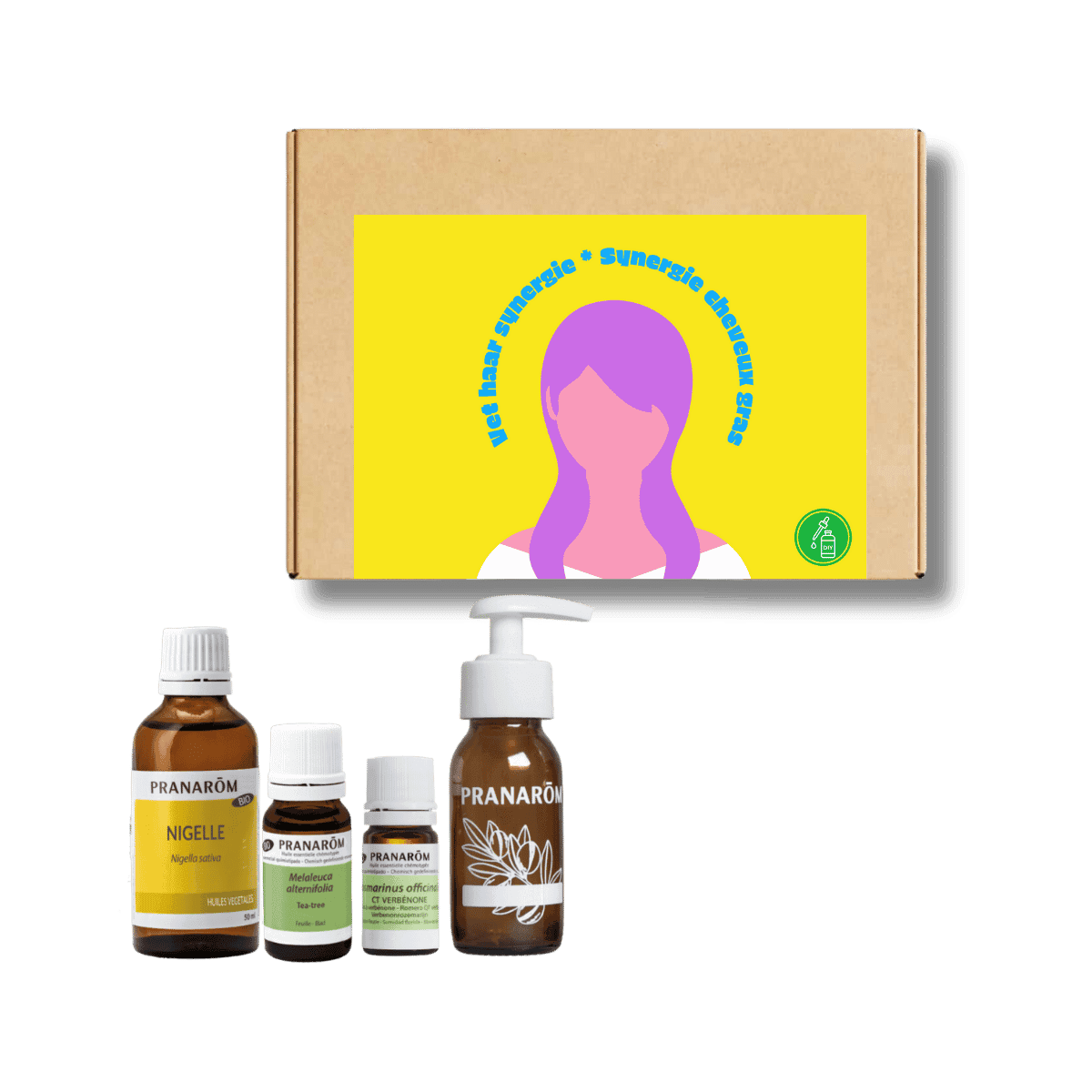Coffret cadeau Pranarôm - DIY - Synergie cheveux gras