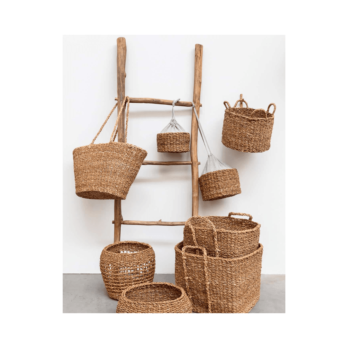 Set de 3 paniers en hogla - Brun foncé - ORGANIC SHAPE BASKET S/3