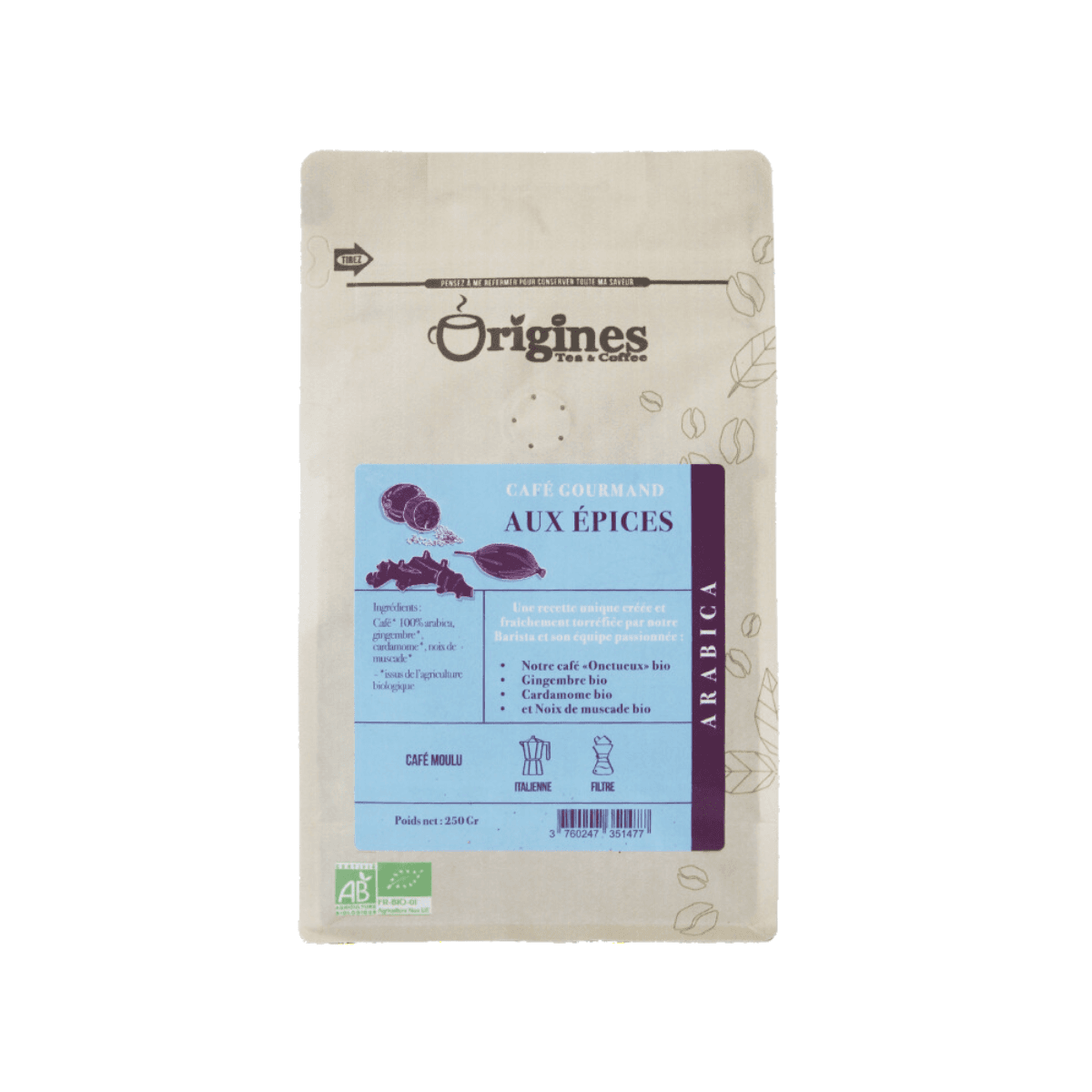 Biologische gastronomische gekruide koffie - Gemalen 250g