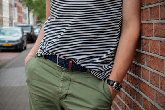 Ceinture tissée recyclée bleu marine et bleu clair Tommy 105cm