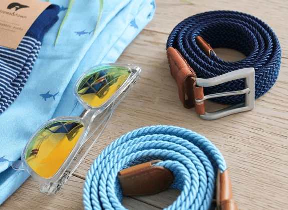 Ceinture tissée recyclée bleu marine et bleu clair Tommy 105cm