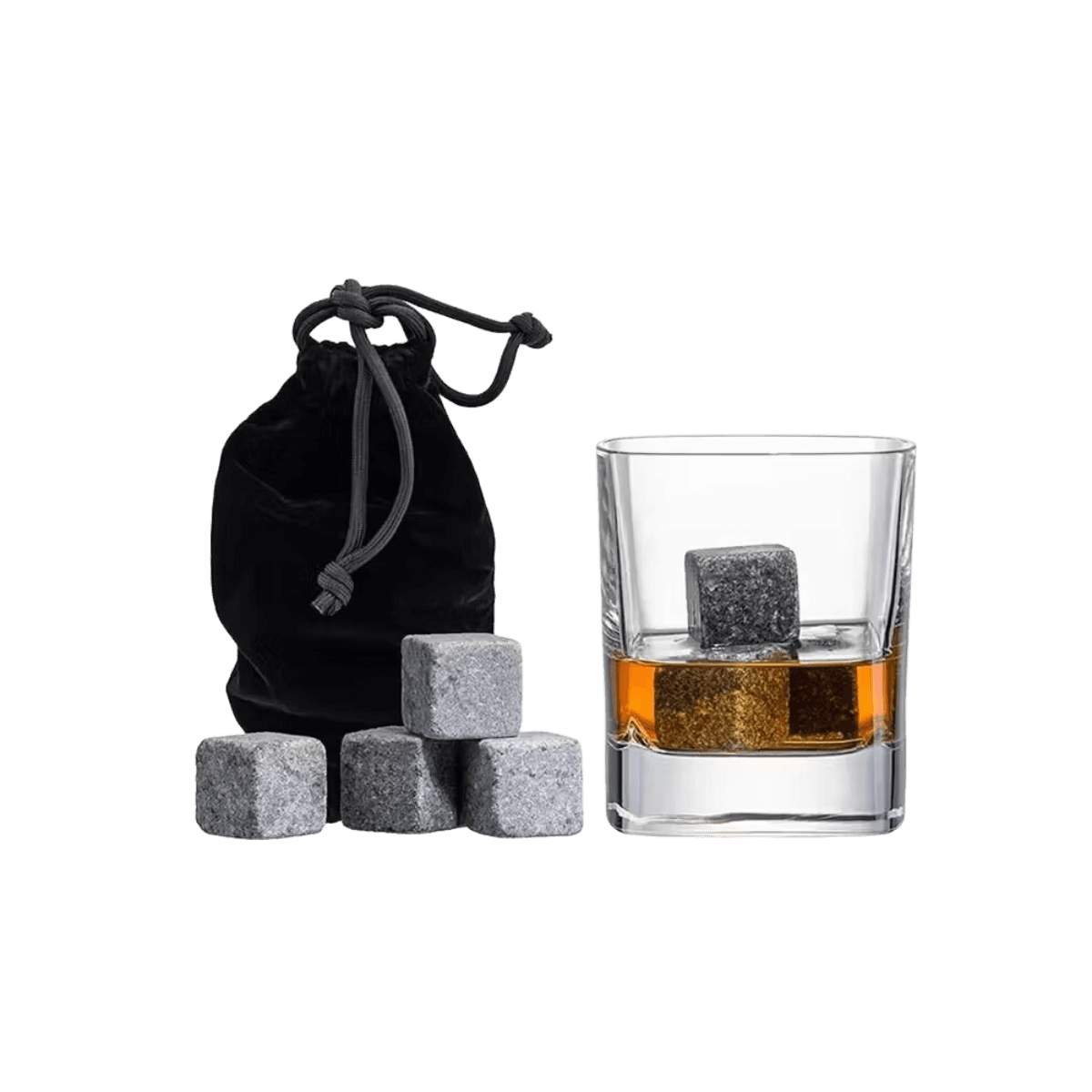 Set van 6 granieten ijsblokjes met zakje