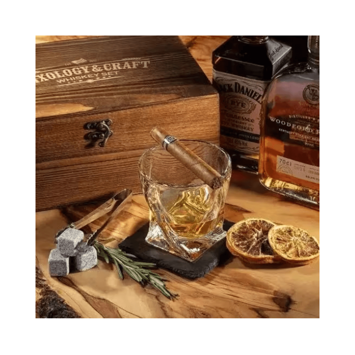 Set van 6 granieten ijsblokjes met zakje