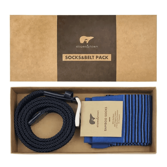 Coffret cadeau ceinture Trent 105cm et chaussettes à rayures bleu cobalt 42-46