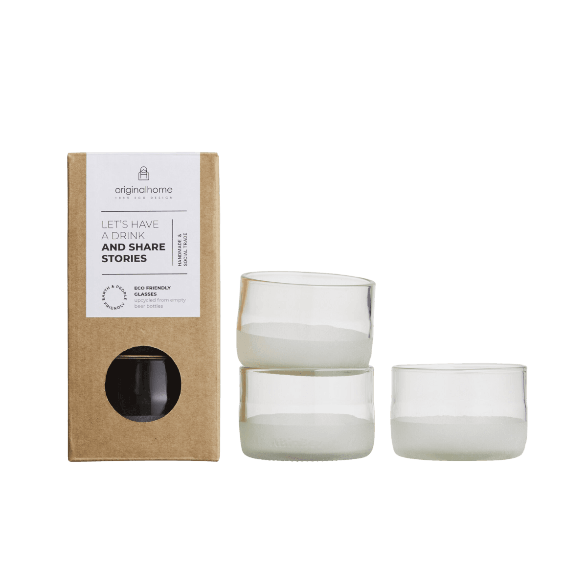 Set van 3 Geüpcyclede Bierflesglazen - Klein - Clear - Upcycled Beer Bottle Glasses Small